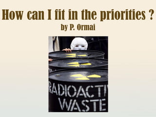 IAEA
International Atomic Energy Agency
How can I fit in the priorities ?
by P. Ormai
 