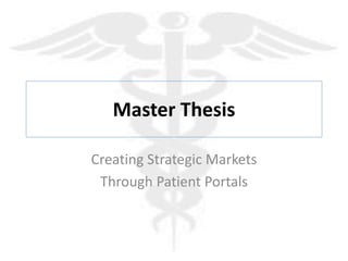 Master Thesis
Creating Strategic Markets
Through Patient Portals
 