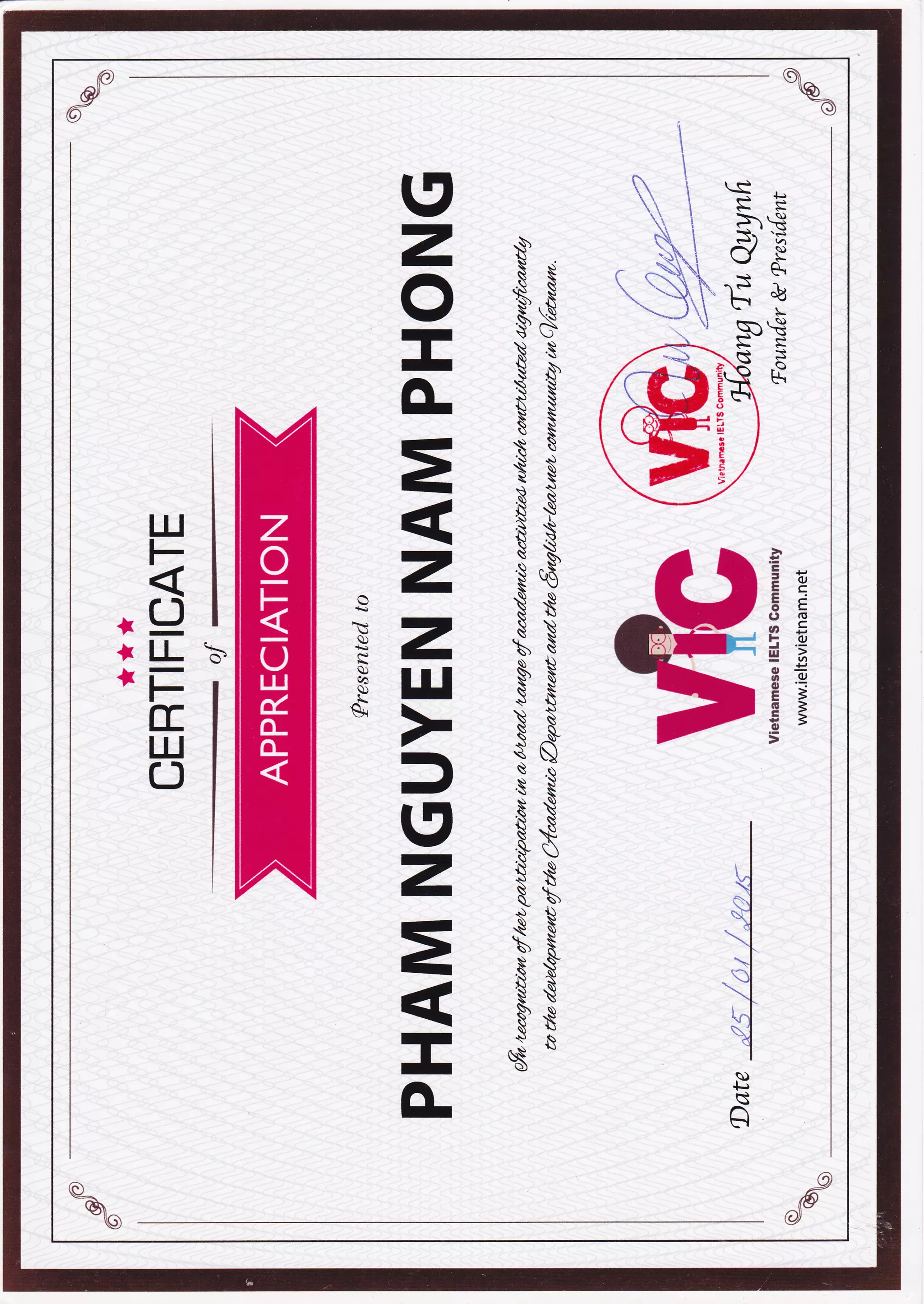 VIC Certificate PDF