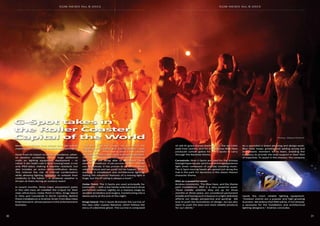 SGM NEWS No. 8 2015 SGM NEWS No. 8 2015
3130
of LED-lit grave stones leading up to the old Celtic
style train station, and for this purpose Blue Haze
produced custom gobos for the G-Spots to carry
through the Banshee theme.
Carowinds: Nine G-Spots are used for the Snoopy
StarlightSpectacular,whichisaneveningexperience
light show composed of popular trending music.
The G-Spot moving heads are spread out along the
trail in the park for dynamics in the classic Peanut
character theme.
IP65 as a powerful asset
Andrew comments: “For Blue Haze, and the theme
park installations, IP65 is a very powerful asset.
These installs, whether they are up for three
months or three years, are considered permanent
installs and having such a feature in a light definitely
affects our design perspective and quoting. We
love to push the boundaries of design, but we also
want to push the best and most reliable products
for our clients.”
Weather conditions have always been the overall
challenge and concern for outdoor event providers.
Aside from its impact on visitor attendance, adver-
se weather conditions impose huge additional
costs on lighting equipment deployment – or
rather it did. SGM’s LED G-Spot moving head, is not
only IP65-rated, making it weather resistant, but
also includes an active dehumidification device.
This reduces the risk of internal condensation
while allowing lighting designers to unleash their
creativity to the fullest — in whatever weather is
thrown at them during an outdoor event.
In recent months, three major amusement parks
in the USA have all installed the G-Spot for their
main attractions: Cedar Point in Ohio, Kings Island
in Ohio and Carowinds in North Carolina. Behind
these installations is Andrew Strain from Blue Haze
Entertainment, whose passion is the entertainment
business.
As a specialist in event planning and design work,
Blue Haze keeps growing and adding young and
enthusiastic members to its team, enabling the
company to provide the best support in their field
of expertise. To assist in this mission, the company
needs the most reliable lighting equipment.
“Outdoor events are a popular and high grossing
business. We believe that IP65 will be, if not already,
a necessity for the installation and architectural
lighting designers,” Andrew concludes.
“The first thing that caught my eye about the
G-Spot was its name and catchy slogan,” says
Andrew Strain. “After seeing what it was capable
of, I realised that it was more than just a gimmick.
The G-Spot provides the full capabilities of a moving
light while still being able to withstand harsh
weather conditions. It can survive a storm - literally
not figuratively. It has proven to be an extremely
reliable fixture and we could not be happier. When
working in installation and architectural lighting,
having the advanced features of a moving light is
huge, but the IP-rating is always a must.”
Cedar Point: The G-Spots are used principally for
luminosity — with a live family entertainment show
performed outdoor nightly on a massive stage by
aerialist acrobatics and singers, transforming into a
dance party at the end of the night.
Kings Island: The G-Spots illuminate the cue line of
the new roller coaster Banshee, which follows the
story of a Banshee ghost. The cue line is composed
G-Spot takes in
the Roller Coaster
Capital of the World Photos: Edward Pottorff
 