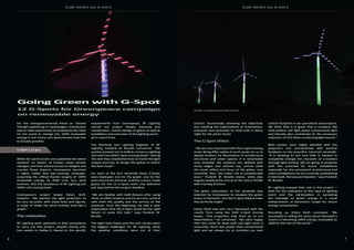 SGM NEWS No. 8 2015 SGM NEWS No. 8 2015
76
Going Green with G-Spot
control. Successfully achieving the objectives
and meeting the expectations of Greenpeace,
everyone was fortunate to meet with a starry
night for the photo shoot.
The G-Spot effect
“We are very impressed with the G-Spot moving
head. Being IP65, makes it much easier for us to
deploy outdoor for illumination of architectural
structures and urban spaces. It is remarkable
how precisely the patterns are defined with
sharp edges and without any corona while
the zoom effect and focus of the gobos runs
smoothly. Also, the colour mix is exceptionally
even,” Frederik W. Borello states, while also
eagerly awaiting the arrival of the new G-Profile
with framing shutters.
The green colouration of the windmills was
selected by Greenpeace to visualise the green
policy of Denmark, and the G-Spot helped make
this perfectly bright.
Esben Sloth was also very impressed with the
results from using the SGM G-Spot moving
heads. “The projection fully lived up to our
expectations.” He continues: “We were happy
that this could be done with LED light since it
consumes much less power than conventional
light and we always try to minimise our own
For the Intergovernmental Panel on Climate
Change’s gathering in Copenhagen, Greenpeace
saw an ideal opportunity to emphasise the need
for the world to change into 100% renewable
energy in the future and demonstrate how this
is actually possible.
While the panel wrote and published the latest
research on impact of human made climate
changes, and their solutions how to mitigate and
counter these impacts, Greenpeace launched
a highly visible and eye-catching campaign,
projecting the official Danish targets of 100%
renewable energy by 2050 onto four wind
turbines, with the assistance of ÅF Lighting and
SGM’s LED moving head.
Greenpeace’s project leader Esben Sloth
explains: “We wanted the light projection to
be very accurate, with sharp lines and figures,
in order to make the wind turbines look like a
graph.”
The realisation
ÅF Lighting were optimistic in their acceptance
to carry out this project, despite having only
two weeks to realise it. Based on the specific
carbon footprint in our operations and projects.
We think that it is great that a company like
SGM prefers LED light above conventional light
and thereby also contributes to the necessary
reduction of CO2 when conducting light events.”
Both parties were highly satisfied with the
projection and overwhelmed with positive
feedback on the beautiful, futuristic windmills.
“It is amazing to see how little is needed to
completely change the character of a location
through light setting. We are going to progress
with this potential for future installations
especially for the permanent architectural and
urban installations we are currently establishing
in Denmark, Norway and Sweden,” says Frederik
W. Borello.
ÅF Lighting enjoyed their role in this project —
both for the realisation of this type of lighting
event and the participation in spreading
the message on green energy in a visual
interpretation of Denmark’s target for future
energy consumption.
Rounding up, Esben Sloth concludes: “We
succeeded in telling the story about Denmark’s
means of becoming 100% energy renewable by
2050 to the rest of the world.”
requirements from Greenpeace, ÅF Lighting
carried out project design, planning and
coordination, custom design of gobos as well as
installation and execution of the lighting event –
all in record time.
The Electrical and Lighting Engineer of ÅF
Lighting, Frederik W. Borello comments: “We
quickly reached out to SGM to conduct a lighting
test with two SGM G-Spot moving heads.” During
this test they established how to frame the light
output and how to design the gobos to obtain
the best result.”
For each of the four windmills three G-Spots
were deployed: one for the graph, one for the
year and one for the lines. And the custom-made
gobos for the 12 G-Spots were only delivered
just days before the project deadline.
“We are familiar with SGM fixtures after using
them on other projects and we are very content
with both the quality and the service of the
products. From the beginning, we had a clear
expectation that the G-Spot would be the right
fixture to solve this task,” says Frederik W.
Borello.
The tight time frame and the soft terrain were
the biggest challenges for ÅF Lighting, while
the weather conditions were out of their
G-Spot x 12 pcs
12 G-Spots for Greenpeace campaign
on renewable energy
Photos: Greenpeace/Christian Åslund
 