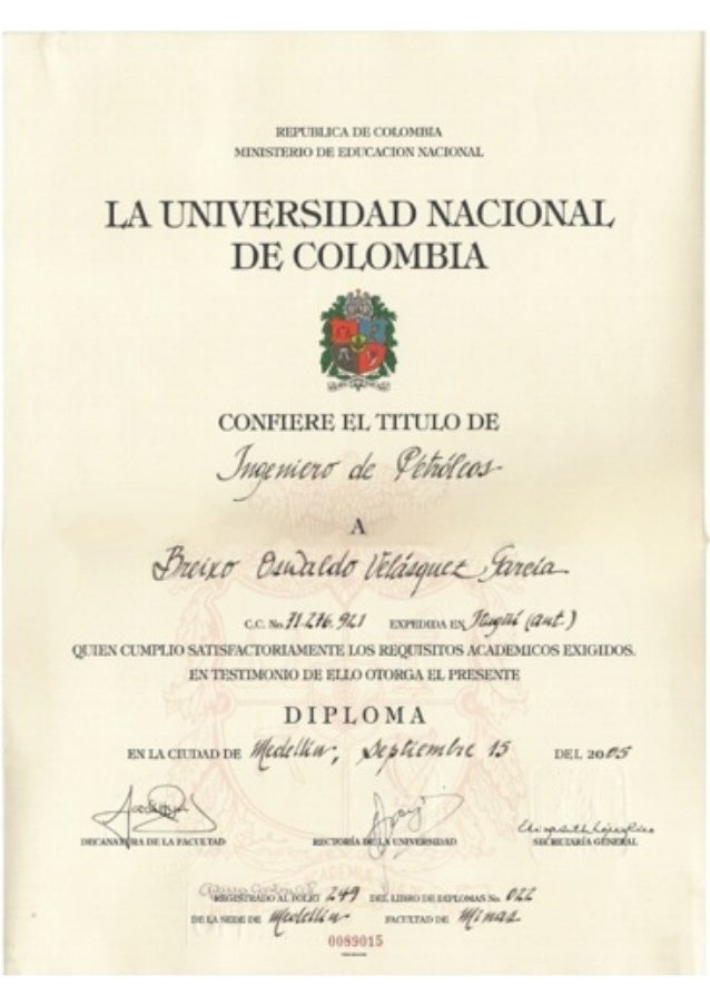 Diploma y Acta de Grado Ingeniero de Petroleos