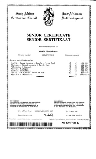 BD - Senior Certificate