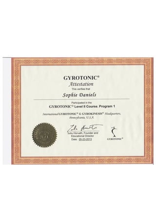Gyrotonic Level 2 Course Certificate 23-05-13