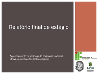 Relatório final de estágio
Aproveitamento de resíduos da cadeia do biodiesel
através de aplicacões biotecnológicas
 