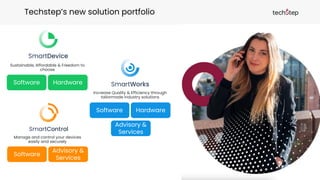 Techstep’s new solution portfolio
Software Hardware
Software
Advisory &
Services
Software Hardware
Advisory &
Services
Manage and control your devices
easily and securely
Increase Quality & Efficiency through
tailormade industry solutions
Sustainable, Affordable & Freedom to
choose
 