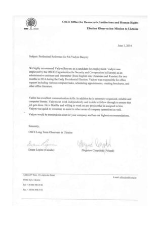 OSCE recomendation letter