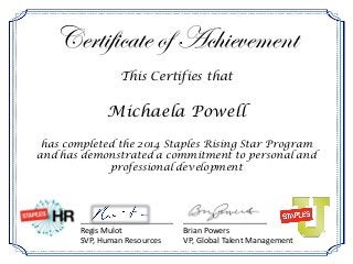 Michaela Powell Rising Stars Certificate