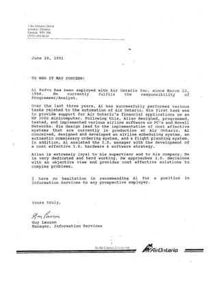 Al Radau reference letter 1991