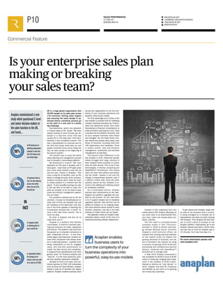 P10
RACONTEUR.NET
/COMPANY/RACONTEUR-MEDIA
/RACONTEUR.NET
@RACONTEUR
1
i
f
t
SALES PERFORMANCE
17/09/14
EDITION #0274
Commercial Feature
P00
RACONTEUR.NET
/COMPANY/RACONTEUR-MEDIA
/RACONTEUR.NET
@RACONTEUR
1
i
f
t
SALES PERFORMANCE
17/09/14
EDITION #0274
HP is a huge global organisation with
30,000 people on its sales plan across
178 countries. Setting sales targets
and ensuring the sales design is op-
timised before somebody presses go
at the start of a new year is a pretty
big challenge.
Sue Barsamian, senior vice president
of indirect sales at HP, recalls: “We were
always looking at what actually got de-
ployed in a rear-view mirror that was
usually 90 to 120 days later. And that’s
because it was completely manual. This
was a spreadsheet-run exercise and by
the time that all got rolled back up, and
people corrected minor errors along the
way, we were usually at the beginning of
the second quarter.”
The solution was to move the entire
sales planning and management process
over to Anaplan’s cloud-based platform.
Ms Barsamian’s verdict? “We have
deployed our first year in Anaplan and it
went great. I have been at HP eight years
and I have never started a year like we
did this year, thanks to Anaplan.” She
cites a long list of benefits, such as the
ability to change the plan at any moment,
analytics functions which allow her team
to create projects in a moment and the
speed. “It was incredibly exciting, but also
a real big deal to be able to step into
what we consider to be the best-in-class
quota and territory management applica-
tion out there.”
The problems experienced by HP are
common. A survey by SiriusDecisions re-
veals half of firms use between five and
ten iterations of the sales plan, with only
one in five firms capable of resolving the
re-evaluation process with a month. Al-
most a fifth take three months. This is
much too slow.
So what is Anaplan and why do so
many firms use it?
Anaplan is a platform that delivers
cloud-based, in-memory business plan-
ning and execution for sales, operations
and finance. The platform was built from
the ground up to empower companies to
plan, collaborate and act – in real time.
Unlike legacy planning tools, Anaplan de-
livers what companies have always need-
ed in a planning solution – powerful mod-
elling, adaptability on the fly, engaged
users, and real-time performance no
matter the data volume and complexity.
It replaces Excel spreadsheets and other
generic tools. For financial projects and
“what ifs”, it is the most advanced, quick-
est and versatile application available.
Suitable for firms of all sizes, from am-
bitious startups to FTSE 100 enterprises
such as Aviva and Taylor Wimpey, Anaplan
boasts a long list of benefits over legacy
systems. Anaplan enables business users
across your organisation to turn the com-
plexity of your business operations into
powerful, easy-to-use models.
The first advantage you’ll notice is the
way Anaplan is purpose built for modelling
complex business scenarios for finance,
sales and operations teams, from sales
forecasting to financial consolidation to
trade promotion planning and more. Data
is sucked into the platform smoothly, with
all your complex business rules stored
and managed. You can make charts, com-
pile reports and analyse data using a vast
library of functions, including more than
100 applications and templates. There
is version control, time and hierarchy
management, auditability and workflow
management as standard.
The second major difference is the
way Anaplan is built. Traditional spread-
sheets struggle with large volumes of
data. Anaplan works smoothly no matter
what the data volume. This is due to two
technologies: in-memory computing and
HyperBlock™ Architecture. This means
users can alter data without over-stress-
ing the model. Update a cell and the
change is implemented instantly, even if
it affects a trillion cells. Excel and other
systems cannot do this. Anaplan is im-
mune to the stalling and crashing caused
by complexity overload.
As a cloud-based service, Anaplan
requires zero maintenance by the user.
Support and platform upgrades are han-
dled by the provider. For the user there
is no IT support needed and no hardware
upgrades required. New services can be
added by Anaplan on an ongoing basis.
And cloud services ensure access to users
anytime, anywhere. Just log in and start
working no matter where you are based.
This approach means an Anaplan imple-
mentation takes a tenth of the time of a
traditional planning software deployment.
Commercial Feature
Anaplan is fully supported from any
mobile device (iOS, Android, Windows) so
you never have to be disconnected from
your data. Users can access plans any-
where, anytime.
The firm itself is a privately-owned
company based in San Francisco,
founded in 2006 by British technolo-
gy pioneer Michael Gould. Currently
Anaplan’s chief technical officer, he
realised that existing planning software
on the market could not support the
growing demands of business, and set
out to transform the industry by using
in-memory computing, 64-bit multi-core
processing and software-as-a-service
delivery, combined with HyperBlock™
Architecture to manage data.
In May 2014 Anaplan announced it
has completed its series-D round of $100
million in financing, bringing total invest-
ment in the company to $150 million.
Named by Gartner as “Cool Vendor” in
2012, Anaplan now lists HP, Prudential
and McAfee as just some of its growing
list of blue-chip customers.
To get started with Anaplan, begin with
an area of the business that is current-
ly being managed by a complex set of
spreadsheets and book an initial meeting
with Anaplan. Then Anaplan will work with
you to build a proof of concept on the
Anaplan platform. Alternatively, go to the
Anaplan website and watch a demo video
and see how to build an Anaplan app in
15 minutes. You’ll see how easy it is.
For more information please visit
www.anaplan.com
Anaplan enables
business users to
turn the complexity of your
business operations into
powerful, easy-to-use models
Anaplan commissioned a new
study which questioned C-level
and senior decision-makers in
the sales function in the UK,
and found...
98%
of UK businesses are
deliveringcompensation
packages to sales reps
after the financial year
has already begun
of businesses claim to
start the sales planning
process two months
before the end of the
financial year
76%
IN
FACT
of companies admit
to delivering plans at
least a month late
54%
of organisations believe
the average cost to
replace a sales rep could
be as much as £24,000
68%
Is your enterprise sales plan
making or breaking
your sales team?
 