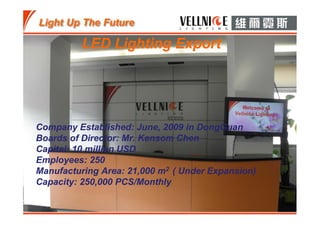 Company Established: June, 2009 in DongGuan
Boards of Director: Mr. Kensom Chen
Capital: 10 million USD
Employees: 250
Manufacturing Area: 21,000 m2 ( Under Expansion)
Capacity: 250,000 PCS/Monthly
 