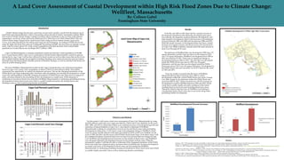 A Land Cover Assessment of Coastal Development within High Risk Flood Zones Due to Climate Change:
Wellfleet, Massachusetts
By: Colleen Gabel
Framingham State University
Introduction
Global climate change has become a growing concern and is mostly a result from the human use of
fossil fuels and industrialization, which is increasing carbon dioxide in Earth’s atmosphere (Hardy 2003).
One result of Global climate change is global warming which contributes to the increase of the planet’s
temperature, sea levels, wind, and waves (Dobrynin et al. 2014; Frey et al. 2010; Prasad 2012). One can
observe theses major changes from coastal areas where rising sea level, intense storms, large ocean
waves, and urban flooding are becoming more frequent and damaging. According to FEMA flood zone
maps the high risk flood zone areas are continually increasing annually. Sea level rise can damage coastal
areas, which is where about 10% of the world’s population is located and half of the United States
population is located (Byaravan and Rajan 2015; Culliton, 1998).
Cape Cod Massachusetts is a densely populated coastal area that has a total population of 215,888
(U.S. Census Bureau 2010). Cape Cod is a peninsula in South-Eastern Massachusetts created by glaciers
during the Ice Age. Cape Cod has been affected by beach erosion as well as other issues that sea level rise
due to global climate change has prompted including: flooding, more intense hurricanes and nor’easters.
Damages from flooding include unstable ground, foundation damage, as well as potential total home loss
(Frey et al.2010; Boateng 2011).
The town Wellfleet, Massachusetts located on the Cape Cod peninsula is one of the least populated
towns in Cape Cod County with a population of about 2,750 (Us Census Bureau 2010). This smaller
community has opportunity to expand development and grow. But are the changing boundaries of the
FEMA flood zone maps impacting policy decisions when permitting new housing development in coastal
areas? My null hypothesis is that the changing boundaries of FEMA flood zone maps have no impact on
policy decisions related to the permitting of new development in coastal areas. If development is
continuing to increase in flood zone areas then Wellfleet, Massachusetts is continuing permitting housing
development in those flood zones area which is a public health and safety risk during storms and
flooding events as well as destroying beaches and habitat.
References
-Boateng, I. 2011. “GIS assessment of coastal vulnerability to climate change and coastal adaption planning in Vietnam.” Journal of Coastal Conservation 16:25-36.
-Byravan, S., and Rajan, S.C. 2015. “Sea level rise and climate change exiles: A possible solution.” Bulletin of the Atomic Scientists 71(2):21-28.
-Culliton, T.J. 1998. “Population: Distribution, Density and Growth.” National Oceanic and Atmospheric Administration (NOAA). <http://state_of_coast.noaa.gov/bulletins/html/pop_01/pop.html>
(April 17, 2015).
-Dobrynin, M., Murawski, J., Baehr, J., and Ilyina, T. 2014. “Detection and Attribution of Climate Change Signal in Ocean Wind Waves.” Journal of Climate 28:1578-1591.
-Frey, A.E., Olivera, F., Irish, J.L., Dunkin, L.M., Kaihatu, J.M., Ferrira, C.M., and Edge, B.L. 2010. “Potential Impact of Climate Change on Hurricane Flooding Inundation, Population Affected and
Property Damages in Corpus Christi.” Journal of the American Water Resources Association 46(5):1049-1059.
-Hardy, J.T. 2003. “Climate Change: Cause, Effects, and Solutions.” John Wiley and Sons, Chichester, West Sussex England.
-Prasad, S. 2012. “An Assessment of Human Vulnerability to Hazards in the US Coastal Northeast and Mid-Atlantic.” Southeastern Geographer 52(3):282-298.
-U.S Census Bureau. American Community Survey. 2010 American Community Survey 5-year Estimates. Using STATS CapeCod; http://www.statscapecod.org/>. (April 4, 2015).
Objective and Methods
For this project I will create a land cover assessment of Cape Cod, Massachusetts by using
ArcGIS software with land cover maps provided by USGS Land Cover Institute for the years
2001, 2006, and 2011 to determine if there is an continual increase of development growth and
reduction of natural habitats in Cape Cod. I also intend to determine if Wellfleet,
Massachusetts is taking in consideration of sea level rise and flood zones when permitting
development in their town. I will create a map of development change in Wellfleet’s flood
zones by using ArcGIS software with maps provided by USGS Land Cover Institute for the
years of 1992 and 2011 and the most current FEMA flood hazard map. From these maps I will
do a statistical analysis of percent land cover in Cape Cod, percent land use change in Cape
Cod, Wellfleet's development percent increase in and outside of flood zones, and Wellfleet's
over all square kilometer development increase in and outside of flood zones. With the
information I gather I will then be able to determine if the changing boundaries of the FEMA
flood zone maps have impacted policy decisions when permitting new housing development
in coastal zone areas. If development in flood zones are increasing then Wellfleet,
Massachusetts is continuing permitting housing development in those flood zones area which
is a public health and safety risk as well as destroying beaches and habitat.
Results
From the year 2001 to 2011 there had be a steady increase of
development classified as the following; developed open space,
low intensity development, medium intensity development, and
high intensity development. Most of this increase of development
occurred between 2001 and 2006 and less between 2006 and 2011.
With this steady increase of development there has been a steady
decrease of evergreen forests, deciduous forest, and mixed forest
on Cape Cod. While wetlands consume about the same amount of
land cover through all 10 years.
The total area of Wellfleet that was developed in 1992 was 1.72
square kilometers and the total area that was developed in 2011
was 3.32 square kilometers. Wellfleet’s development from 1992 to
2011 increased by 93.32%. There was no significant change in
development between 2001 to 2011. The area that was developed
inside the FEMA flood zone area in 1992 was .04 square
kilometers, and the area that was developed inside the FEMA
flood zone area in 2011 was .05 square kilometers. Development in
the FEMA flood zone area increased by 26.21% between the years
of 1992 and 2011.
From my results I conclude that the town of Wellfleet,
Massachusetts has taken measures since 2001 to reduce
development within the current FEMA flood zone areas. I found
very little change in development within the FEMA flood zone
area from 2001 to 2011. There was however a 93.32% increase of
development overall in Wellfleet between 1992 and 2011 which
could lead to public health and safety problems in the future
resulting from sea level rise and increasing flood zone areas.
Therefore I believe that the town of Wellfleet is not taking in
consideration future flood zones due to sea levels rising when
permitting further development.
 