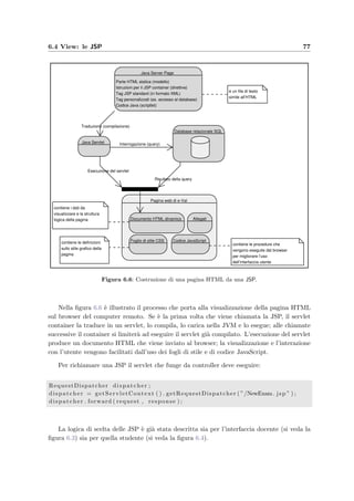 74 Progettazione dell’applicazione server
+ Composition.AddedValue
10 )* Exam.ScoreSlope+Exam.ScoreOffset ) as Score
FROM Student inner join Execution using(IDStudent)
12 inner join Assignment using(IDStudent , IDExam)
inner join Exam on ( Execution.IDExam=Exam.IDExam)
14 inner join Composition on ( Assignment.IDTest=Composition.IDTest)
left join Answer on ( Composition.IDQuestion=Answer.IDQuestion and
16 Execution.IDStudent=Answer.IDStudent and Execution.IDExam=Answer.IDExam)
WHERE Execution.IDExam like IDExam and
18 Execution.Result not like ’R’
GROUP BY Execution.IDStudent
Si analizza ora la query: le righe 5–8 assegnano i pesi ai vari tipi di risposte; la riga 9 aggiunge
un eventuale punteggio correttivo; la riga 3 fa una media di tutte le risposte raggruppate per
singoli studenti come deﬁnito nella riga 19; la riga 10 converte i punteggi espressi in centesimi,
in voti espressi in trentesimi moltiplicando i punteggi per la pendenza della retta di conversione
e aggiungendo l’oﬀset; le righe 11–16 speciﬁcano le relazioni tra le tabelle considerate; in
particolare la riga 15 esegue un join sinistro per tenere conto anche delle risposte non date;
inﬁne le righe 17 e 18 selezionano l’esame identiﬁcato dal codice IDExam e gli studenti che
non si sono ritirati nel corso dell’esame.
6.3.2 Assegnazione dei compiti agli studenti
Prima di attivare un esame `e necessario assegnare agli studenti iscritti uno o pi`u compiti
preparati in precedenza; la procedura di assegnazione prevede che il docente scelga alcuni tra
i compiti disponibili e che l’applicazione li assegni automaticamente a tutti gli studenti; deve
essere tenuto conto anche del numero di studenti per gruppo che possono accedere contempo-
raneamente a sostenere l’esame (corrisponde almeno alla capienza dell’aula di informatica).
Il criterio che viene seguito per l’assegnazione `e il seguente:
• si calcola il numero di gruppi di studenti che sosterranno l’esame (cio`e il numero di
studenti iscritti diviso per gli studenti per gruppo);
• si dividono i compiti da assegnare per il numero di gruppi;
• se non sono abbastanza si assegnano ciclicamente i compiti ai gruppi (perci`o alcuni
gruppi avranno lo stesso compito);
• i compiti destinati ad ogni gruppo vengono assegnati alternativamente e ciclicamente
agli studenti in ordine alfabetico;
• per ogni studente viene creata una password che assieme al numero di matricola iden-
tiﬁca univocamente l’esame.
Questo algoritmo `e implementato dalla seguente procedura:
p u b l i c boolean assignTestExam ( String [ ] strIDsTest ) {
2 boolean b = true ;
ArrayList IDsStudent = getQueryColumn ( ”SELECT Student . IDStudent ” +
 