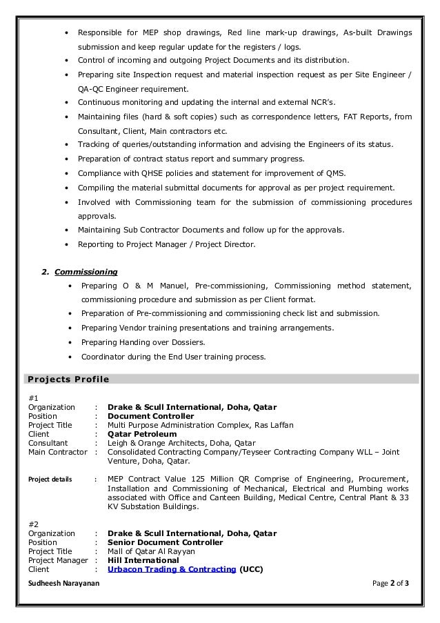 Cv Sudheesh Senior Document Controller