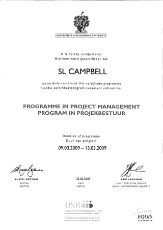 Project Management Certificate Universtity Stellenbosch