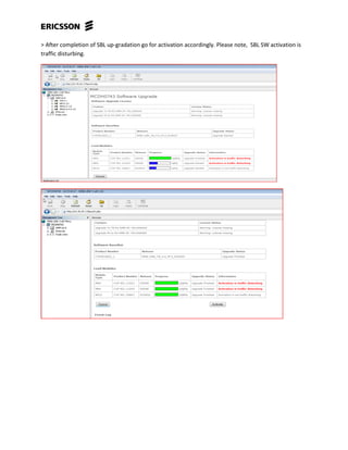 > After completion of SBL up-gradation go for activation accordingly. Please note, SBL SW activation is
traffic disturbing.
 