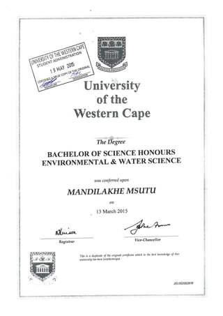 Honours Degree Certified Copy