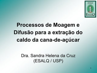 1
Processos de Moagem e
Difusão para a extração do
caldo da cana-de-açúcar
Dra. Sandra Helena da Cruz
(ESALQ / USP)
 