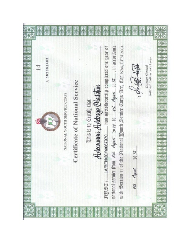 NYSC certificate NYSC certificate