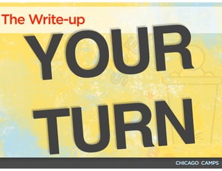 The Write-up
YOUR
TURN
 