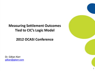 Measuring Settlement Outcomes
      Tied to CIC’s Logic Model

         2012 OCASI Conference



Dr. Gillian Kerr
gillian@gkerr.com


                                   1
 