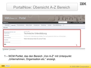 PortalNow: Übersicht A-Z Bereich  1 – WCM Portlet, das den Bereich „Von A-Z“ mit Unterpunkt „Unternehmen, Organisation etc.“ anzeigt. 