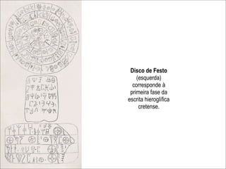 Disco de Festo
    (esquerda)
  corresponde à
 primeira fase da
escrita hieroglífica
     cretense.
 