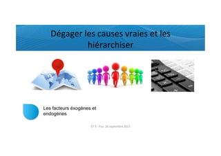 Dégager	
  les	
  causes	
  vraies	
  et	
  les	
  
hiérarchiser	
  
Les facteurs éxogènes et
endogènes
ET	
  9	
  -­‐	
  Pau-­‐	
  26	
  septembre	
  2013	
  
 