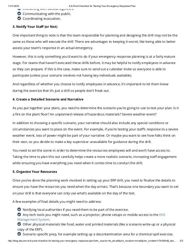 A 6 Point Checklist For Testing Your Emergency Response Plan Asc Emergency Preparedness Plan Template