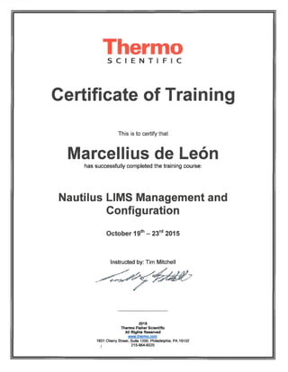 Nautilus Certificate of Training