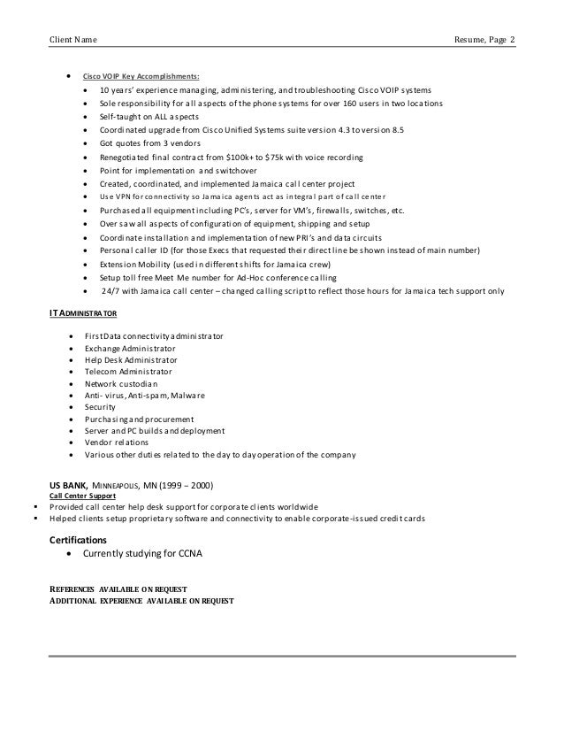 Voip administrator resume