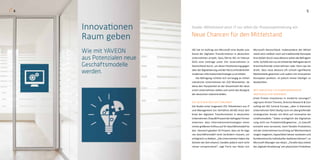 4 5
Innovationen
Raum geben
Wie mit YAVEON
aus Potenzialen neue
Geschäftsmodelle
werden.
Neue Chancen für den Mittelstand
IDC hat im Auftrag von Microsoft eine Studie zum
Stand der digitalen Transformation in deutschen
Unternehmen erstellt. Dazu führte IDC im Februar
2015 eine Umfrage unter 251 Unternehmen in
Deutschland durch, um deren Positionierung gegen-
über der Digitalisierung und der hierzu erforderlichen
modernen Informationstechnologie zu ermitteln.
Die Befragung richtete sich vorrangig an mittel-
ständische Unternehmen bis 250 Mitarbeiter, da
diese den Hauptanteil an der Gesamtzahl der deut-
schen Unternehmen stellen und somit das Rückgrat
der deutschen Industrie bilden.
Die Zeichen der Zeit erkannt
Die Studie unter insgesamt 251 Teilnehmern aus IT
und Management (im Verhältnis 60:40) misst den
Grad der digitalen Transformation in deutschen
Unternehmen: Etwa 80 Prozent der befragten Firmen
erkennen, dass Informationstechnologien einen
immer größeren Einfluss auf ihr Geschäftsmodell ha-
ben. Dennoch glauben 52 Prozent, dass sie ihr eige-
nes Geschäftsmodell nicht verändern müssen, um
er­folgreich zu bleiben. „Die Unternehmen haben die
Zeichen der Zeit erkannt, handeln jedoch noch nicht
immer entsprechend“, sagt Floris van Heijst von
Microsoft Deutschland. Insbesondere der Mittel-
stand setzt vielfach noch auf traditionelle Konzepte.
Eine Gefahr durch neue Akteure sehen die Befragten
nicht. So fühlt sich nur ein Drittel der Befragten durch
branchenfremde Unternehmen oder Start-ups be-
droht. Dass neue Akteure oft schnell signifikante
Marktanteile gewinnen und zudem mit innovativen
Konzepten punkten, ist jedoch immer häufiger zu
beobachten.
Mit Industrie 4.0 Kundenwünsche
individueller bedienen
„Viele Firmen investieren in moderne Lösungen“,
sagt Lynn-Kristin Thorenz, Director Research & Con-
sulting bei IDC Central Europe, „aber in kleineren
Unternehmen fehlt häufig noch ein übergreifender
strategischer Ansatz mit Blick auf innovative Ge-
schäftsmodelle.“ Dabei ermöglicht die Digitalisie-
rung nicht nur Produktivitätsgewinne. „In Zukunft
entsteht eine vernetzte, hoch flexible Produktion,
mit der Unternehmen kurzfristig auf Marktentwick-
lungen reagieren, Kapazitäten besser auslasten und
Kundenwünsche individueller bedienen können“, so
Microsoft Manager van Heijst. „Parallel dazu bietet
die ‚digitale Veredelung‘ von physischen Produkten
Studie: Mittelstand setzt IT vor allem für Prozessoptimierung ein
4
 