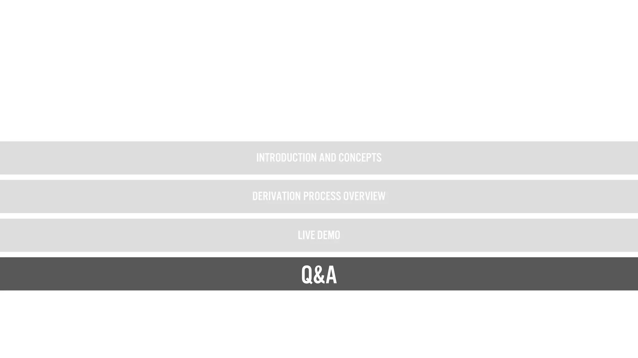 introduction and Concepts
Derivation Process Overview
Live Demo
Q&AQ&A
 