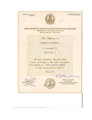 K Suresh Babu Educational certificate, Passport copy, professional training certificates updated on 2016