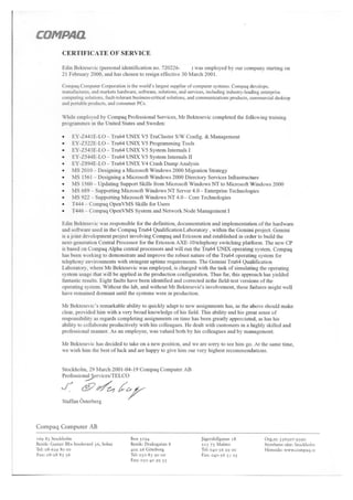 Compaq letter of recommendation