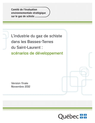 Comité de l’évaluation
environnementale stratégique
sur le gaz de schiste
L’industrie du gaz de schiste
dans les Basses-Terres
du Saint-Laurent :
scénarios de développement
Version finale
Novembre 2012
 