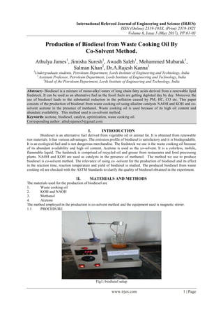 Production of Biodiesel from Waste Cooking Oil By Co-Solvent Method. | PDF