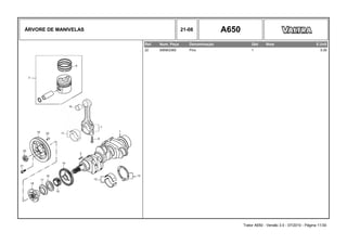 ÁRVORE DE MANIVELAS 21-08 A650
Ref. Num. Peça Denominação Qtd Nota $ Unit
22 595953360 Pino 1 0,00
Trator A650 - Versão 3.0 - 07/2010 - Página 11/30
 