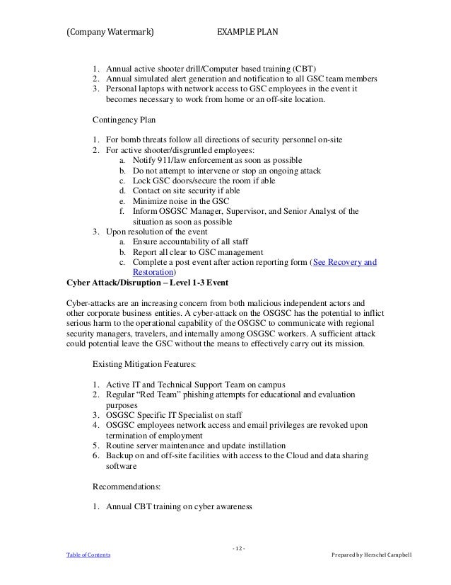 network contingency plan example Information technology contingency plan (template).