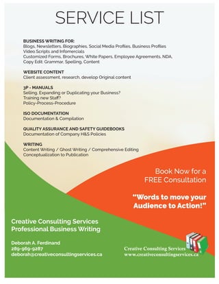 Creative Consulting Services - Services List 2016 | PDF