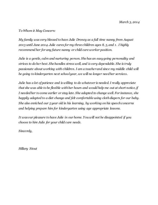Julie Droney Reference letter