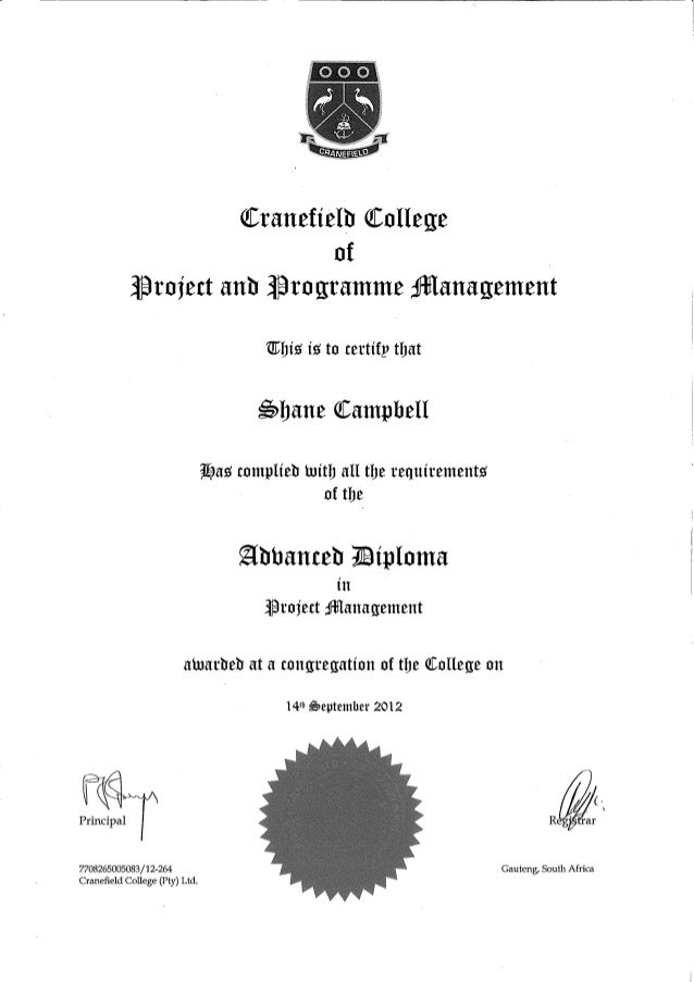 Project and Programme Management Cranefield Advance Diploma