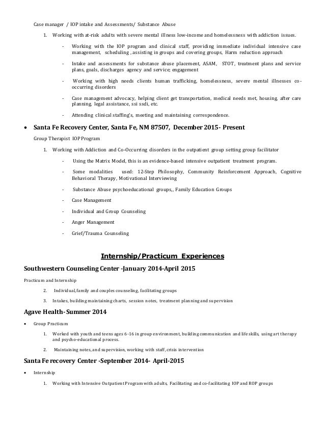 Substance case manager resume