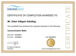 29/12/201112/10/2012
12/10/2011
Communication Skills
Mr. Omer Altigani Alsidieg
 