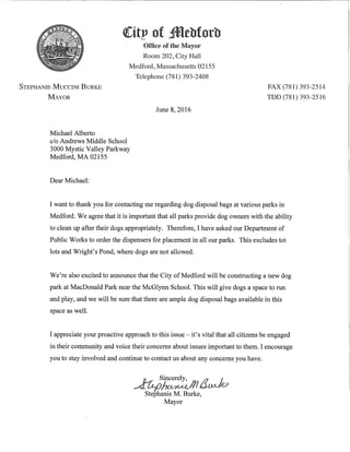 Letter from Mayor of Medford