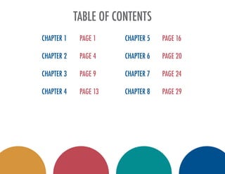 TABLE OF CONTENTS
CHAPTER 1
CHAPTER 2
CHAPTER 3
CHAPTER 4
CHAPTER 5
CHAPTER 6
CHAPTER 7
CHAPTER 8
PAGE 1
PAGE 4
PAGE 9
PAGE 13
PAGE 16
PAGE 20
PAGE 24
PAGE 29
 