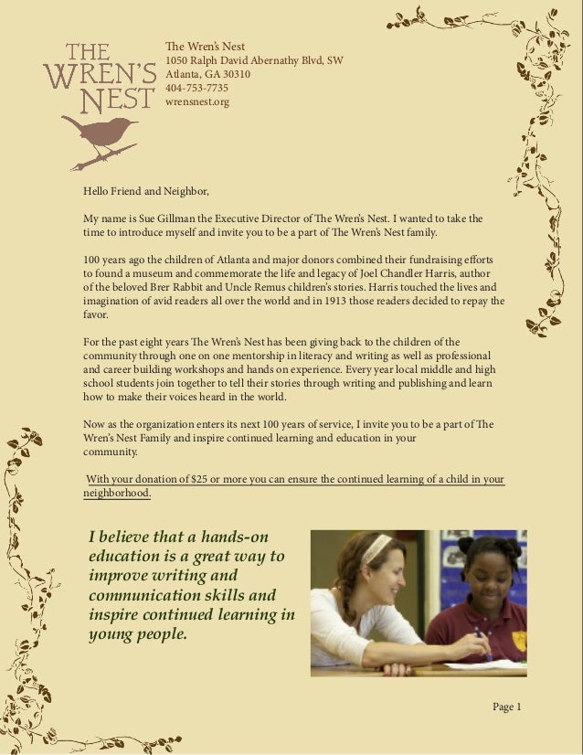 The Wren S Nest Donor Solicitation Packet