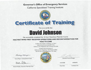 David Johnson Haz Mat Certificate