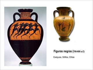 Figuras negras (700-600 a.C)
Exéquias, Sófilos, Clítias
 
