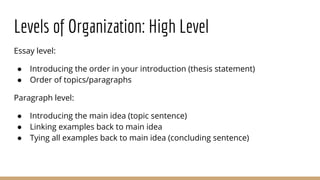Sentence Level Organization Tools for Organizing Writing | PPT